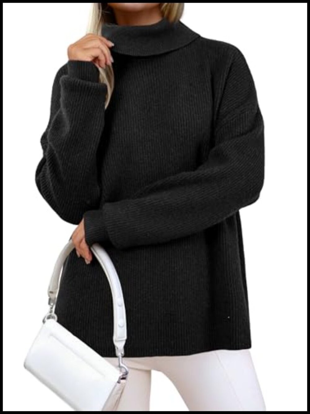 Wool Blend Turtleneck Oversized Ribbed Sweater Fall Winter Cozy